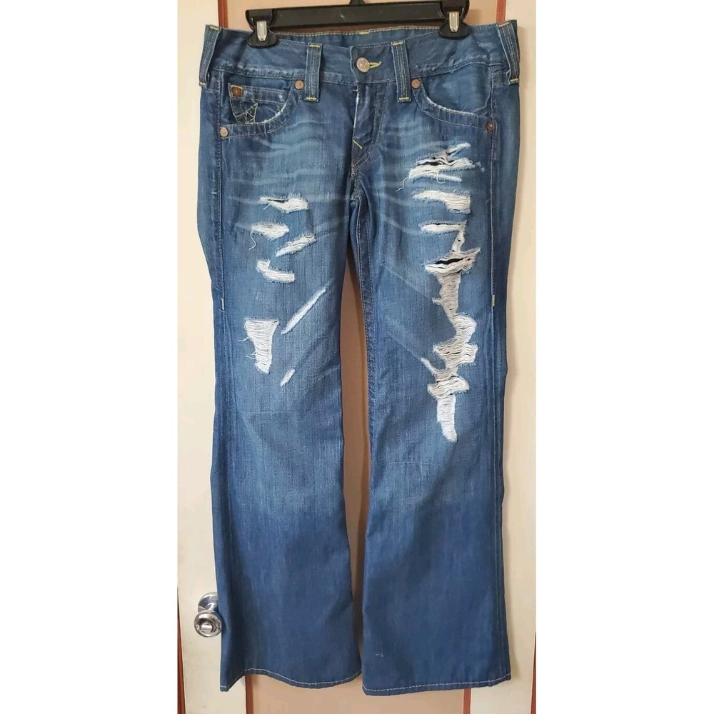 True Religion Candice Jeans Women Sz 30 Flare 100% Cotton Distressed USA